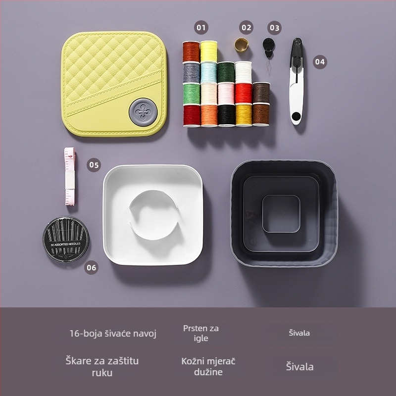 Prijenosna kutija za šivanje, plastična, dvostruka pregrada, šivaći set