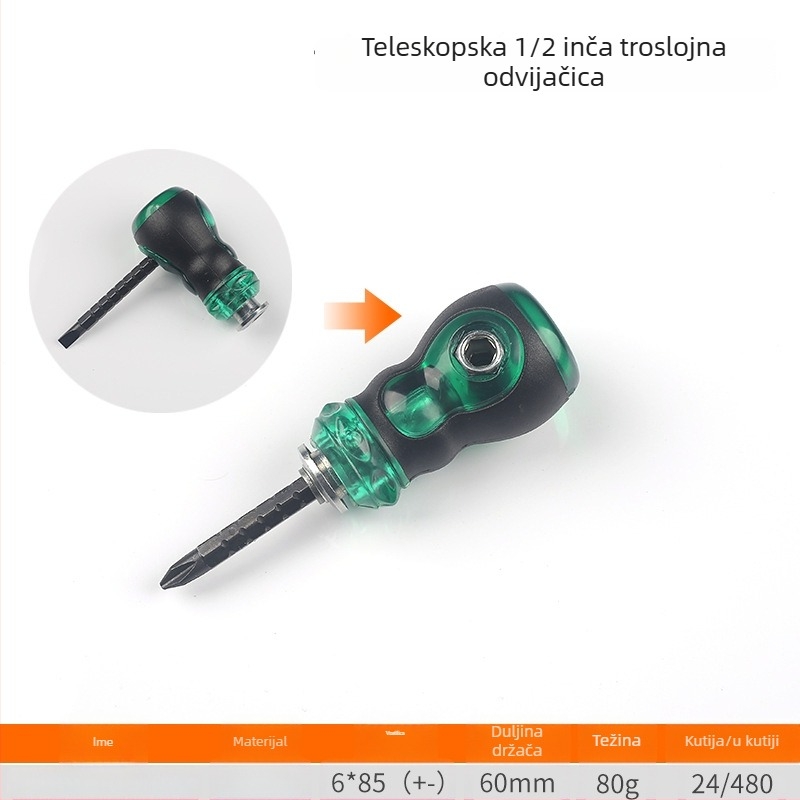 FUTE mini teleskopski dvostruki odvijač s dvostrukim rasionskim i izoliranim, glava od karbonskog čelika, magnetski i izolirani, glava u obliku rotkvice