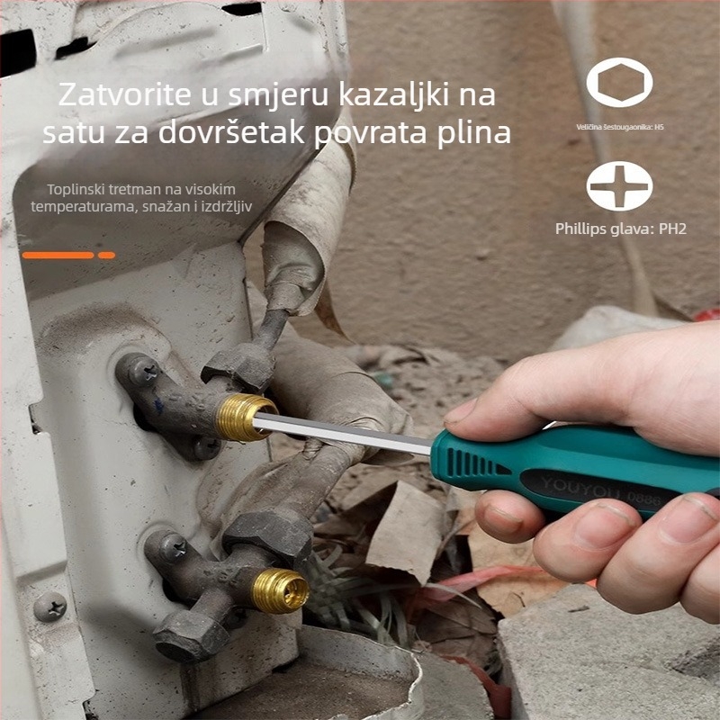 Šroubovač za održavanje klima uređaja s križnim vrhom, izoliran, magnetni, od Cr_V čelika, plastična ručka