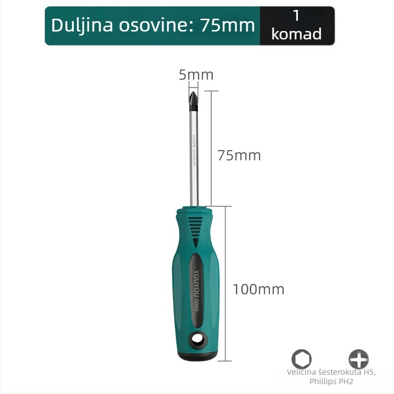 Šroubovač za održavanje klima uređaja s križnim vrhom, izoliran, magnetni, od Cr_V čelika, plastična ručka
