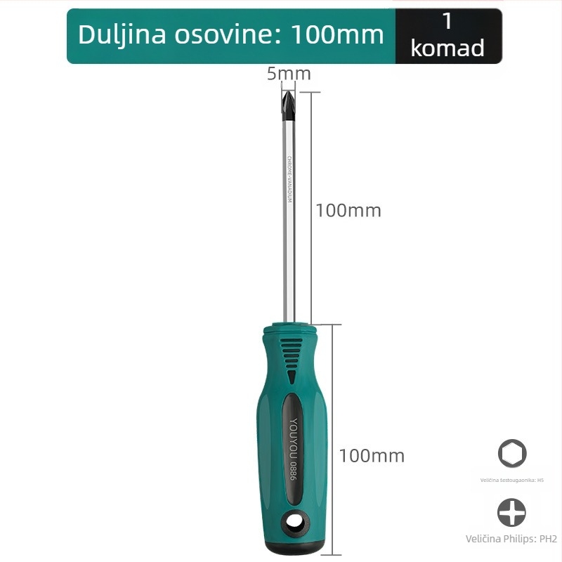 Šroubovač za održavanje klima uređaja s križnim vrhom, izoliran, magnetni, od Cr_V čelika, plastična ručka