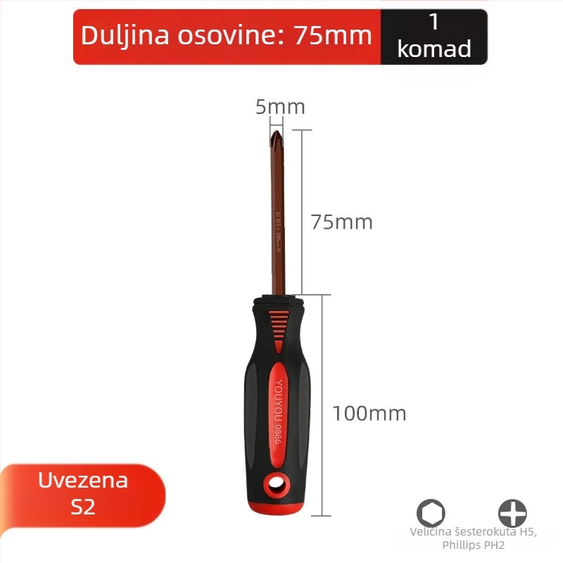 Šroubovač za održavanje klima uređaja s križnim vrhom, izoliran, magnetni, od Cr_V čelika, plastična ručka