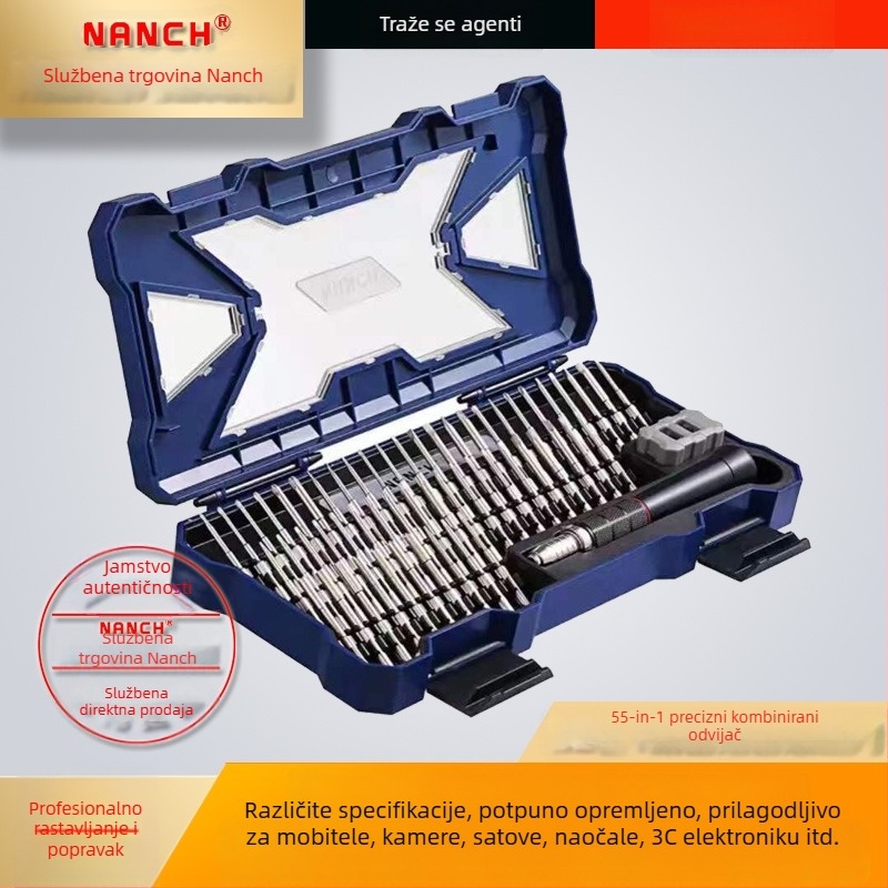 55-in-1 set odvijača od S2 čelika, magnetske vrhove, bez izolacije, težina 580 g