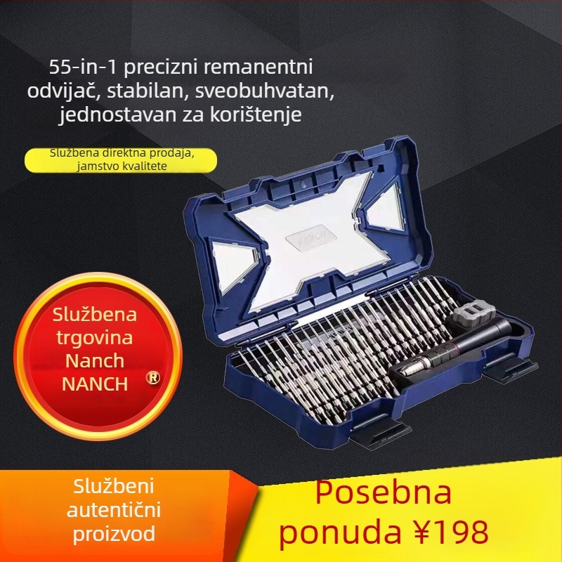 55-in-1 set odvijača od S2 čelika, magnetske vrhove, bez izolacije, težina 580 g