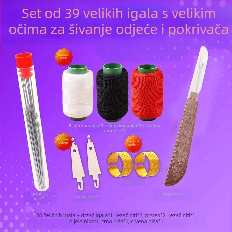 39-dijelni set igala s velikim otvorom, za šivanje odjeće i deka, ručno šivanje, tradicionalno vez, izdržljivo, s kutijom za pohranu
