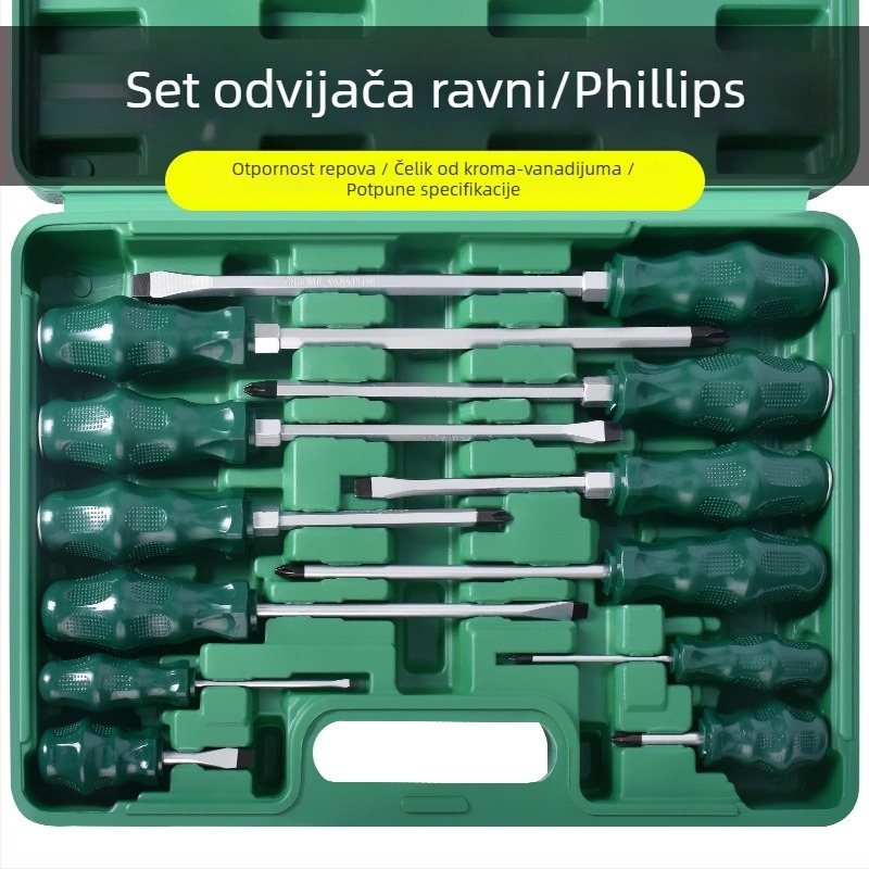 Set odvijača s ravnim i križnim bitovima, Cr-V čelik, magnetni, težina 1.8