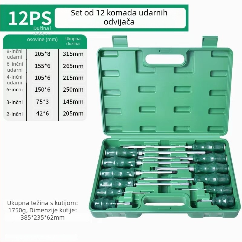 Set odvijača s ravnim i križnim bitovima, Cr-V čelik, magnetni, težina 1.8