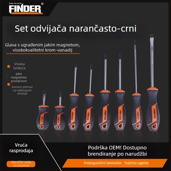 FINDER Set odvijača s narančasto-crnim držačem, snažno magnetni Philips i ravni odvijači za kućne popravke