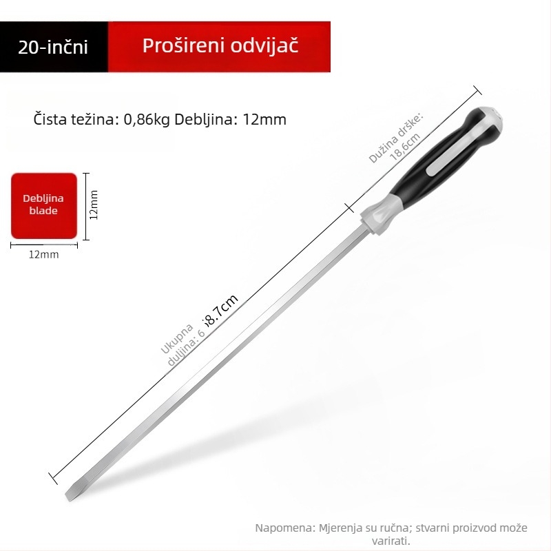 Industrijski dugi odvijač, duljine 1000 mm, Cr-V čelik, neizoliran, bez magneta, 1,21 kg, višestruka primjena