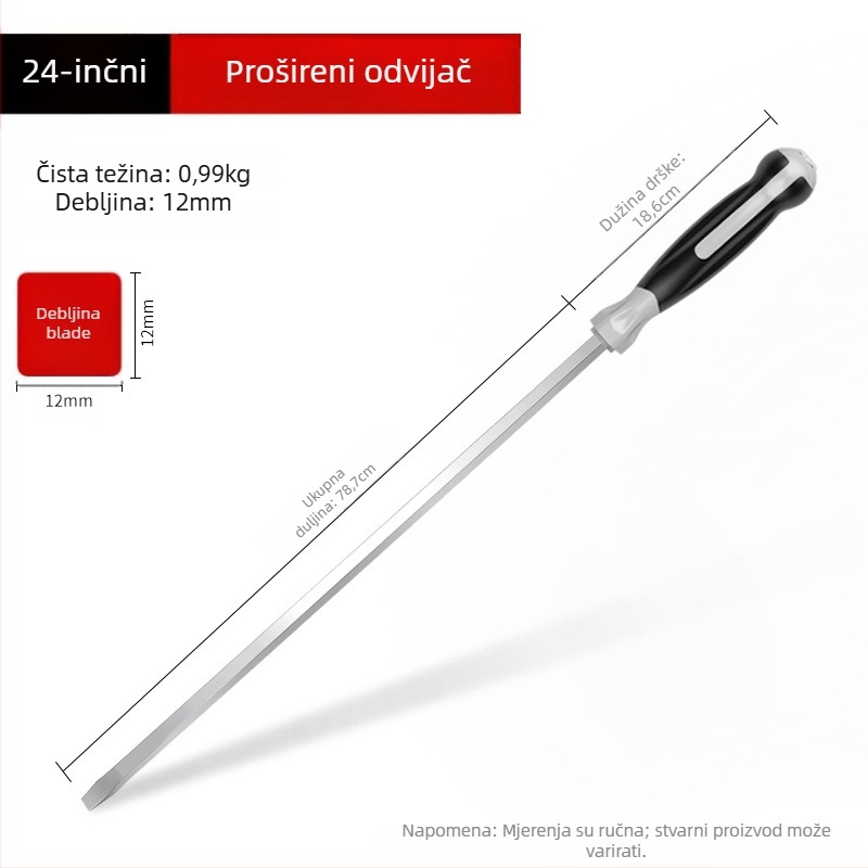 Industrijski dugi odvijač, duljine 1000 mm, Cr-V čelik, neizoliran, bez magneta, 1,21 kg, višestruka primjena