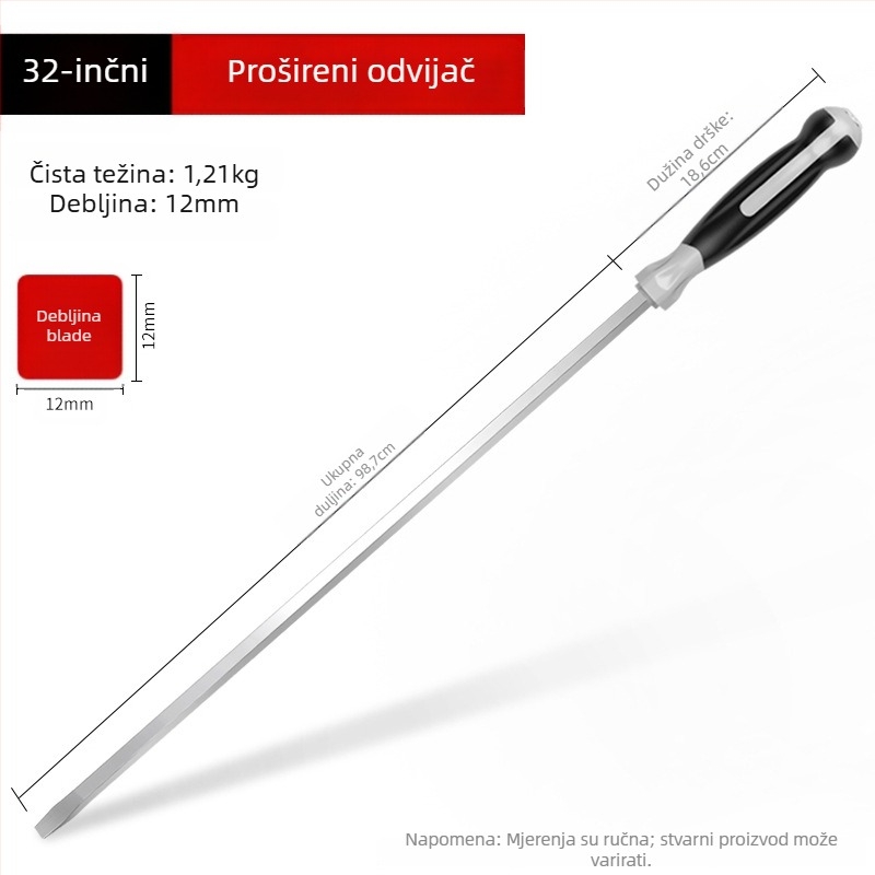Industrijski dugi odvijač, duljine 1000 mm, Cr-V čelik, neizoliran, bez magneta, 1,21 kg, višestruka primjena