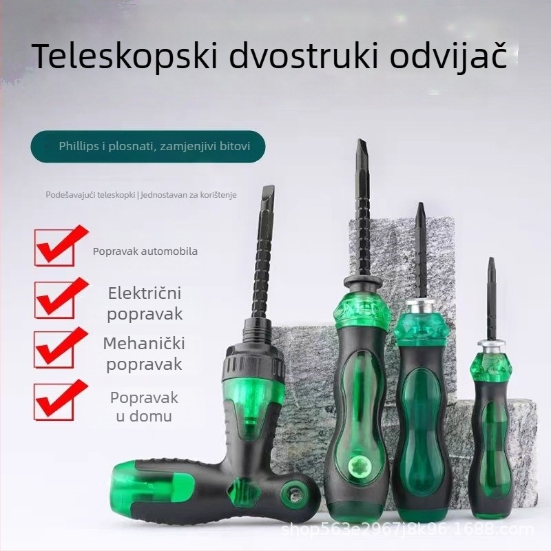 Prošireni set odvijača s dvostrukom namjenom, magnetske izolirane osi od nikl-krom čelika, plastična drška, 150 g