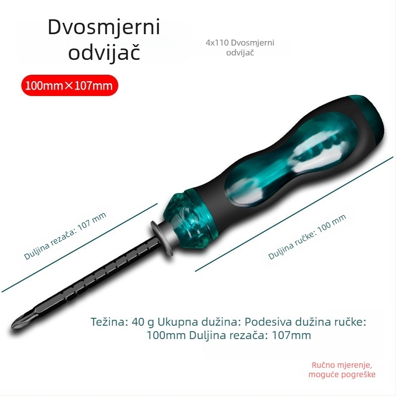 Prošireni set odvijača s dvostrukom namjenom, magnetske izolirane osi od nikl-krom čelika, plastična drška, 150 g