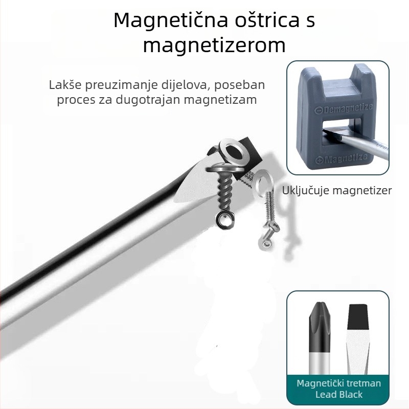 Magnetski set odvijača s krstnom glavom, karbonska čelika, 10 dijelova