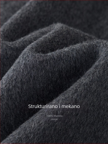 Ženski vuneni kaput s rubnim ovratnikom, dvostruka vuna, ležerni kroj, srednja dužina, dugi rukavi
