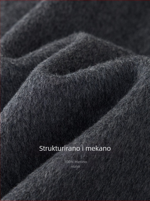 Ženski vuneni kaput s rubnim ovratnikom, dvostruka vuna, ležerni kroj, srednja dužina, dugi rukavi