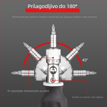 8-u-1 odvijač s klikom, višestruke glave, izolirana drška, Cr-V čelik