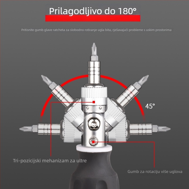 8-u-1 odvijač s klikom, višestruke glave, izolirana drška, Cr-V čelik