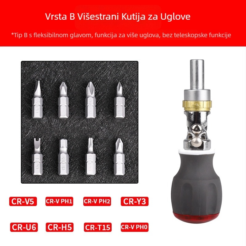 8-u-1 odvijač s klikom, višestruke glave, izolirana drška, Cr-V čelik