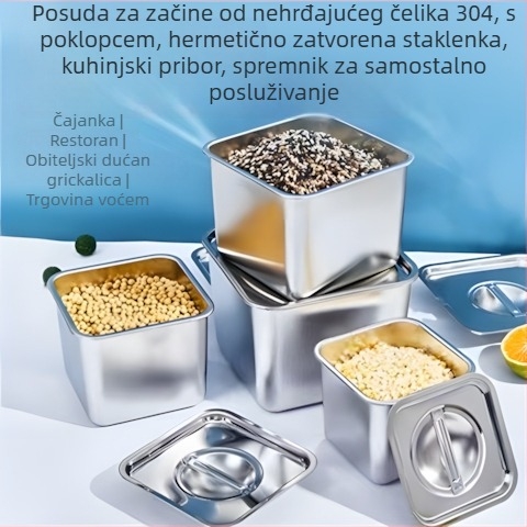Debela kutija za začine od nehrđajućeg čelika s poklopcem, zapečaćeni kuhinjski spremnik za pohranu, posuda za začine za buffet