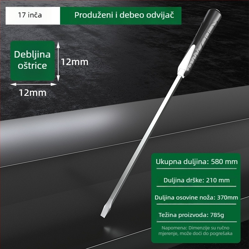 Industrijske razine duga plosnati odvijač-štap, Cr-V čelik, neizoliran, bez magnetskog, držač od ljepila