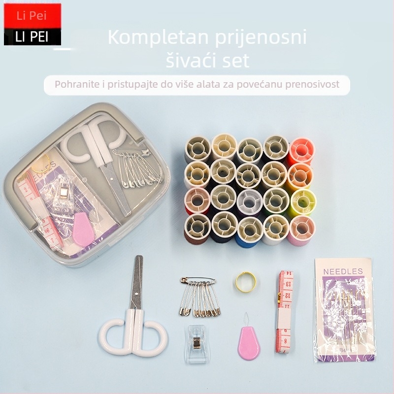 Prijenosni višefunkcionalni šivaći komplet u kutiji – s iglama