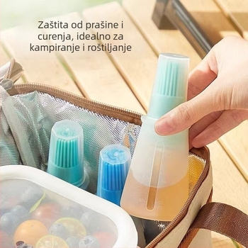 Bočica ulja s poklopcem i silikonskom četkom, integrirani dozator sojinog umaka, silikonska četka za roštilj i pečenje