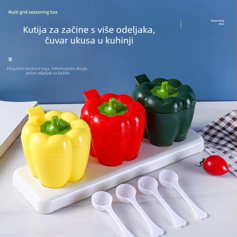Plastični organizator začina s više pretinaca, poklopac, za staklenke soli i čvrste začinske mješavine, kuhinjsko skladištenje
