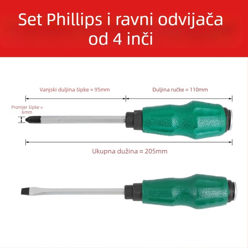 Odvijač s prolaznom drškom, krom-vanadijska čelika, visoka tvrdoća, magnetski, neizolirani