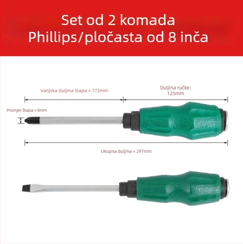 Odvijač s prolaznom drškom, krom-vanadijska čelika, visoka tvrdoća, magnetski, neizolirani