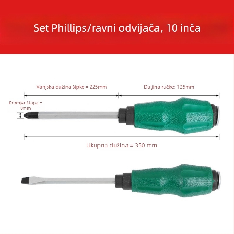 Odvijač s prolaznom drškom, krom-vanadijska čelika, visoka tvrdoća, magnetski, neizolirani