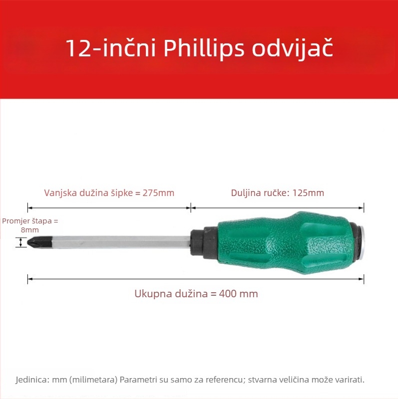 Odvijač s prolaznom drškom, krom-vanadijska čelika, visoka tvrdoća, magnetski, neizolirani