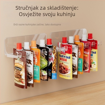 Zidni organizator vrećica za začine, podijeljeni plastični regál, sklopivi, bez instalacije