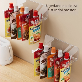 Zidni organizator vrećica za začine, podijeljeni plastični regál, sklopivi, bez instalacije