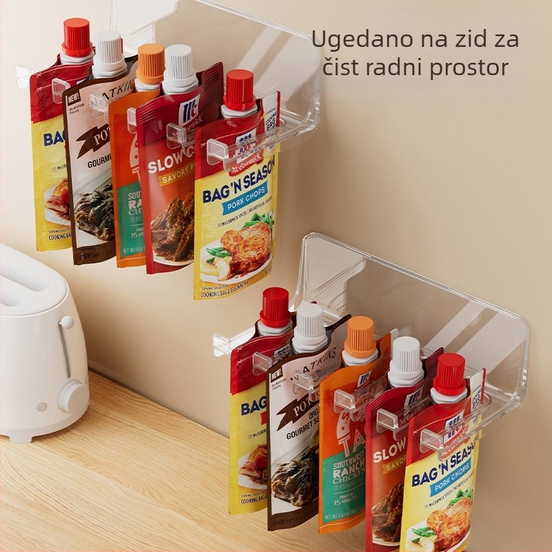 Zidni organizator vrećica za začine, podijeljeni plastični regál, sklopivi, bez instalacije