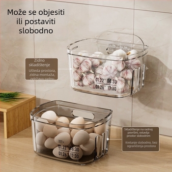 Chu Lan Plastična zidna kuhinjska polica za pohranu luka, đumbira i češnjaka — bez montaže, moderni minimalistički dizajn