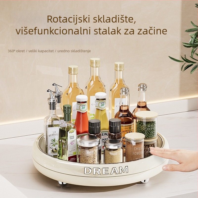 Rotirajuća kuhinjska polica za začine – kružni plastični višenamjenski organizator za uljne posude i začine, lagani luksuzni dizajn za radnu plohu