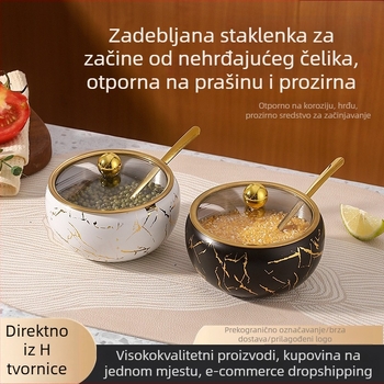 Set posuda za začine od nehrđajućeg čelika s poklopcem, moderni minimalistički kuhinjski set za pohranu, sol, šećer i MSG