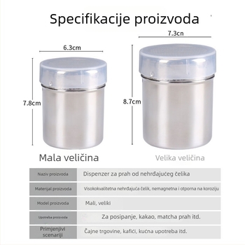 Nehrđajući čelik 40-mrežno sito za šećer s poklopcem, fino mrežasto, višenamjenska posuda za začine za pečenje