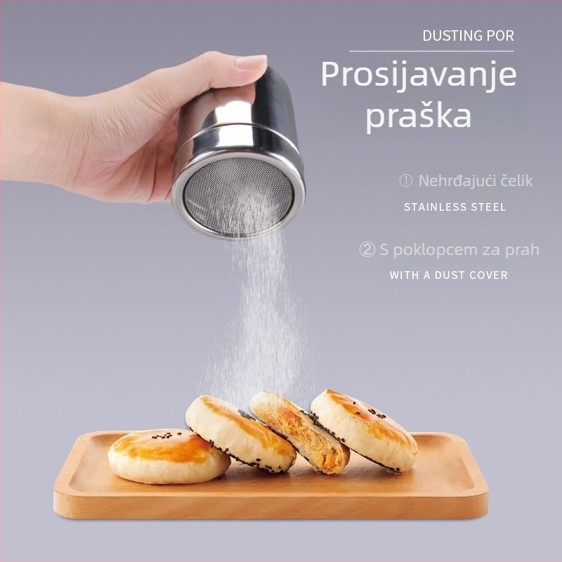 Nehrđajući čelik 40-mrežno sito za šećer s poklopcem, fino mrežasto, višenamjenska posuda za začine za pečenje