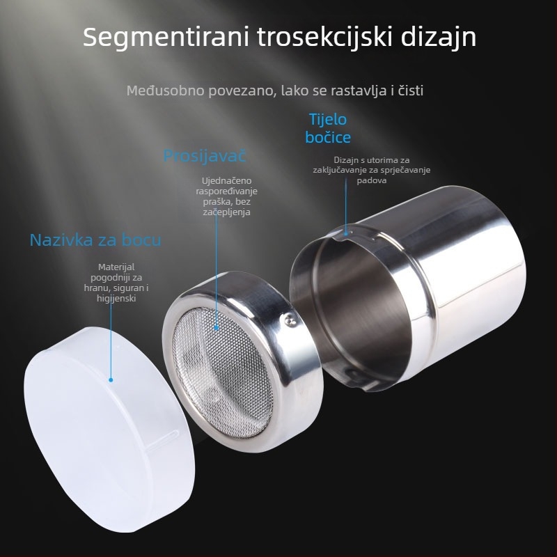 Nehrđajući čelik 40-mrežno sito za šećer s poklopcem, fino mrežasto, višenamjenska posuda za začine za pečenje