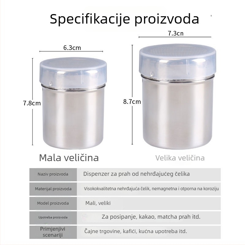Nehrđajući čelik 40-mrežno sito za šećer s poklopcem, fino mrežasto, višenamjenska posuda za začine za pečenje