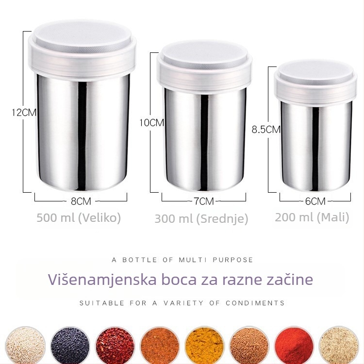 Zasobnik za prašak od 304 nehrđajućeg čelika s poklopcem, korejskog stila mrežasti cilindar za čvrste začine i kakao prah