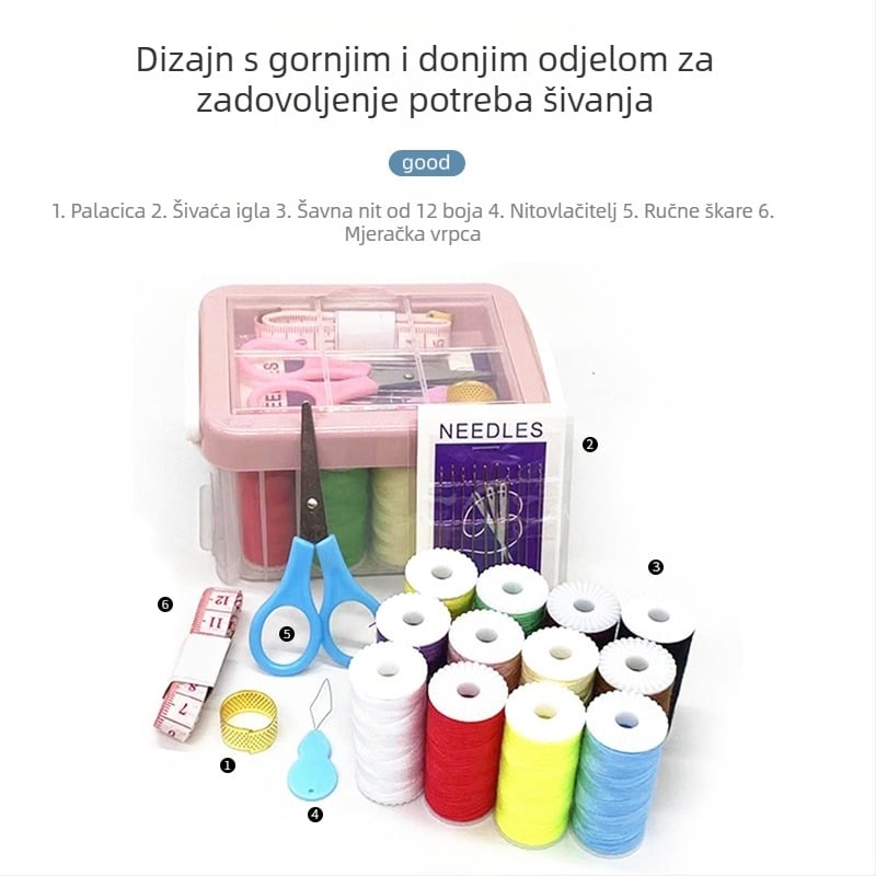 Set kutije za šivanje s dvostrukim slojem prozirne pohrane, za kućnu upotrebu i učenike, novi kineski stil