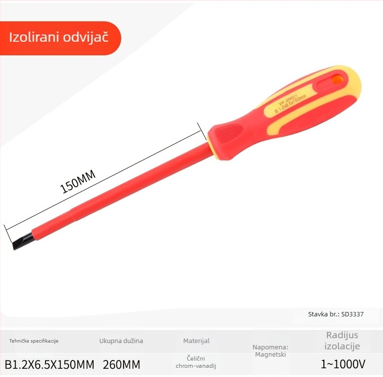 Caffwell izolirani set odvijača s magnetskim završecima – Phillips i ravni, za električare, od ugljičnog čelika
