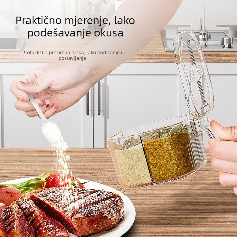 Set posuda za začine za kuhinju s integriranom višekomornom kutijom za sol, MSG i papar - Materijal: plastika - Značka: Huiju - Vrsta začina: čvrsti začin - Stil: lagani luksuz - Tisak loga: dostupan