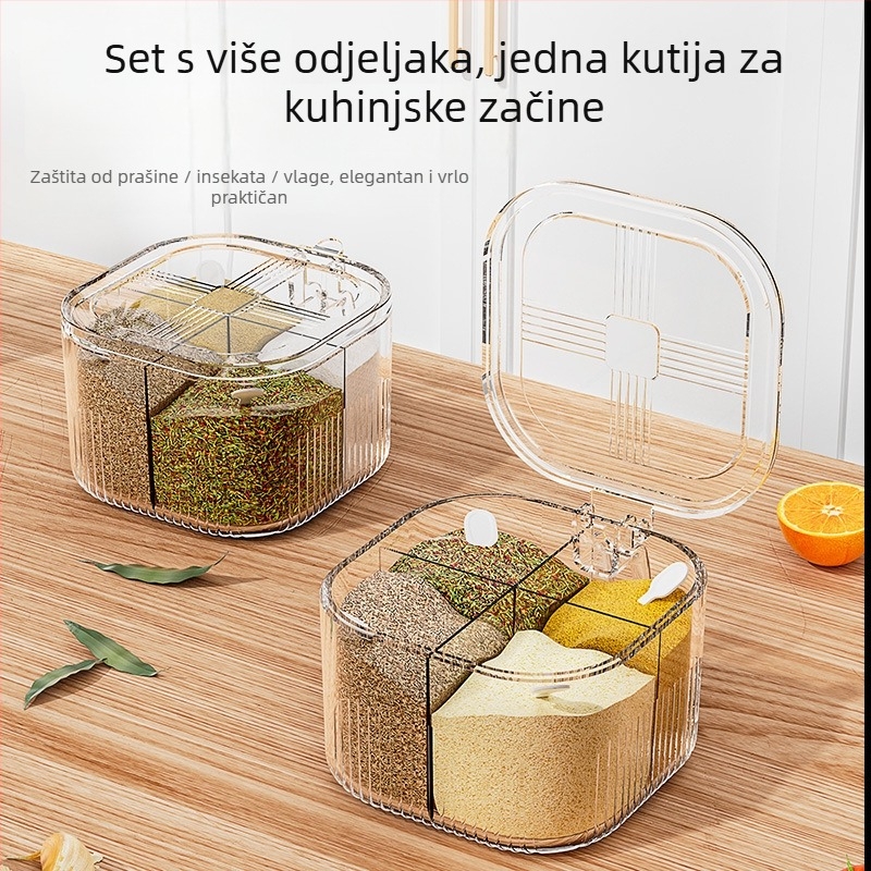 Set posuda za začine za kuhinju s integriranom višekomornom kutijom za sol, MSG i papar - Materijal: plastika - Značka: Huiju - Vrsta začina: čvrsti začin - Stil: lagani luksuz - Tisak loga: dostupan
