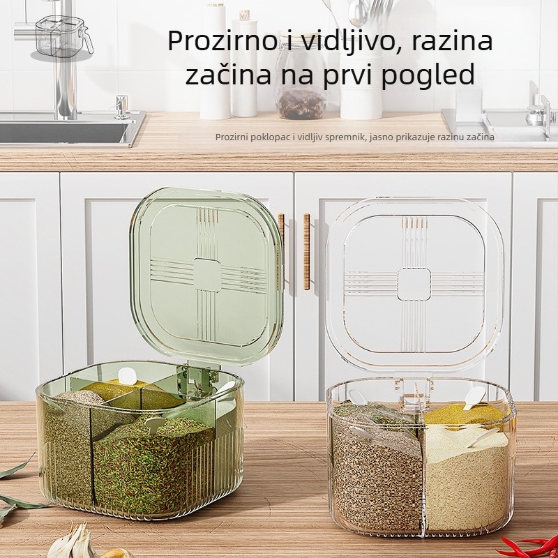 Set posuda za začine za kuhinju s integriranom višekomornom kutijom za sol, MSG i papar - Materijal: plastika - Značka: Huiju - Vrsta začina: čvrsti začin - Stil: lagani luksuz - Tisak loga: dostupan