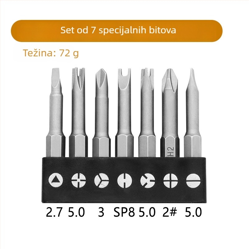 Set bitova za bušilicu za popravke kućanskih aparata s U-oblikom, Y-oblikom, trokutastim i nepravilnim bitovima, uz trake za pohranu; od Cr-Mo čelika
