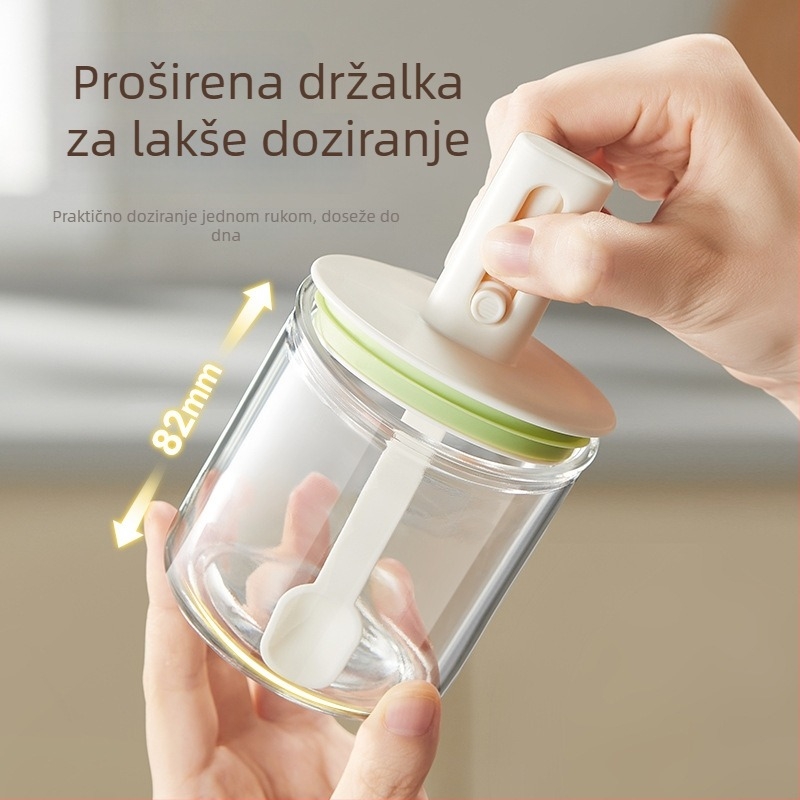 He dou Kuhinjska posuda za začine s teleskopskim zatvaranjem, staklena i PP kućišta, za čvrste začine (MSG)